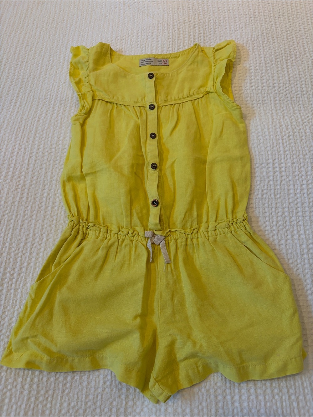 Zara Yellow Girls Button-Front Romper with Ruffle Sleeves